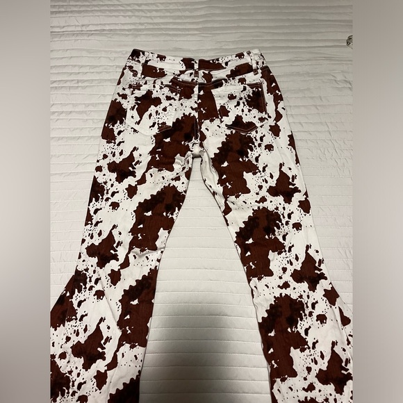 Saints and Hearts Cowprint Bell Bottom Jeans! - Picture 3 of 13